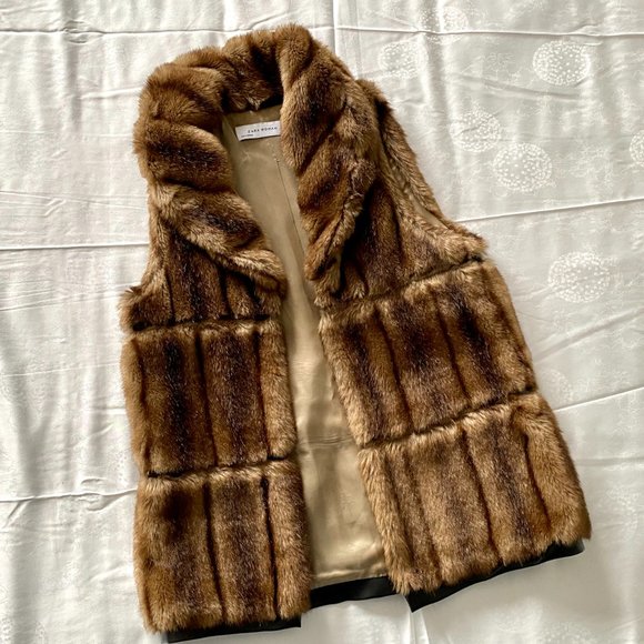 Vintage Zara Woman Faux Mink Fur Vest with Faux Leather Trim - Picture 1 of 15